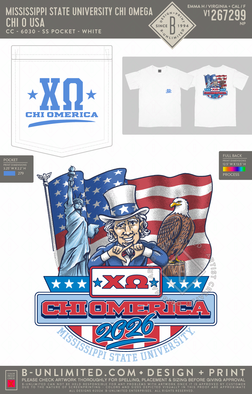 Mississippi State University Chi Omega - Chi O USA - CC - 6030 - SS Pocket - White