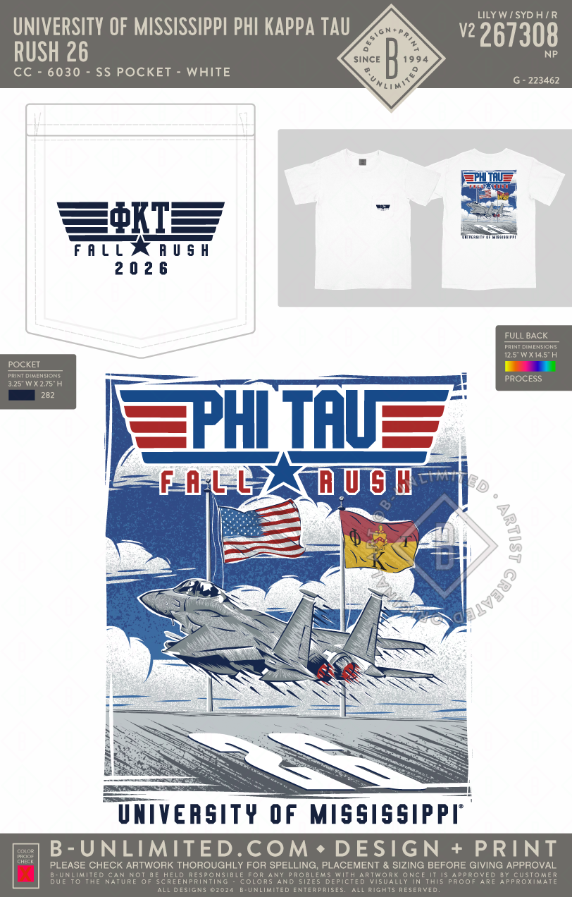 University of Mississippi Phi Kappa Tau - Rush 26 - CC - 6030 - SS Pocket - White