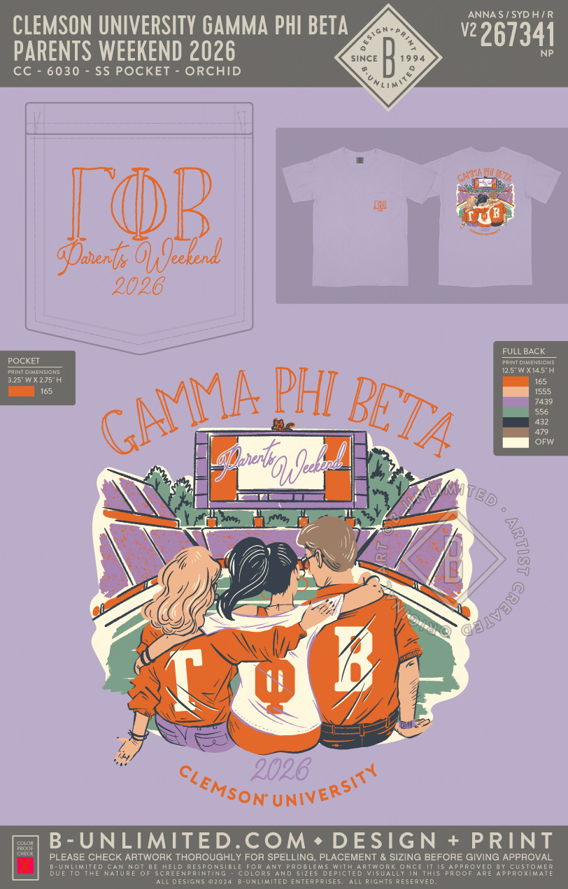 Clemson University Gamma Phi Beta - Parents Weekend 2026 - CC - 6030 - SS Pocket - Orchid