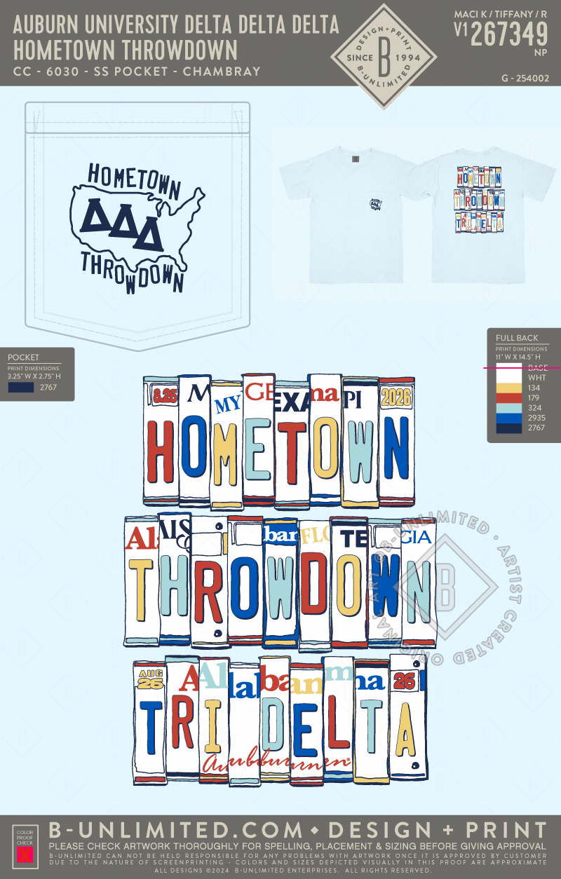Auburn University Delta Delta Delta - Hometown Throwdown - CC - 6030 - SS Pocket - Chambray