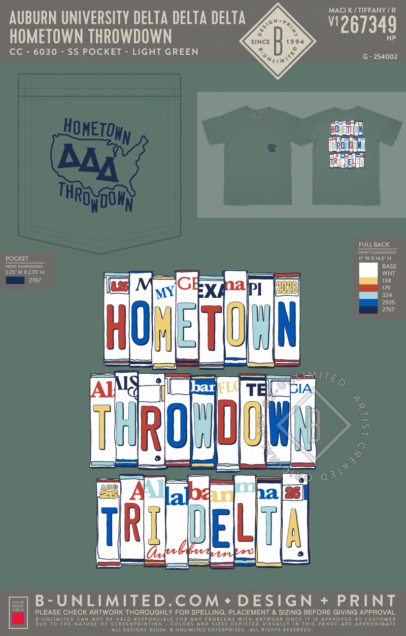 Auburn University Delta Delta Delta - Hometown Throwdown - CC - 6030 - SS Pocket - Light Green