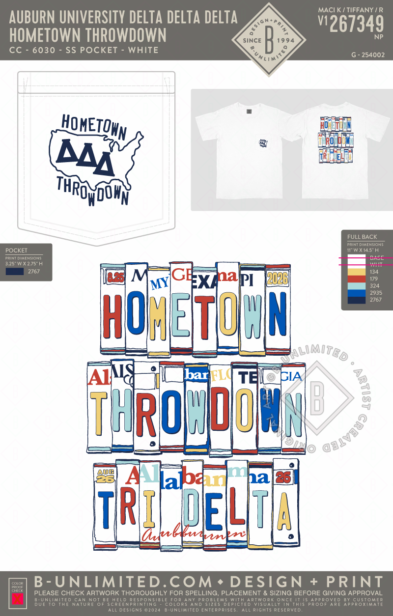 Auburn University Delta Delta Delta - Hometown Throwdown - CC - 6030 - SS Pocket - White