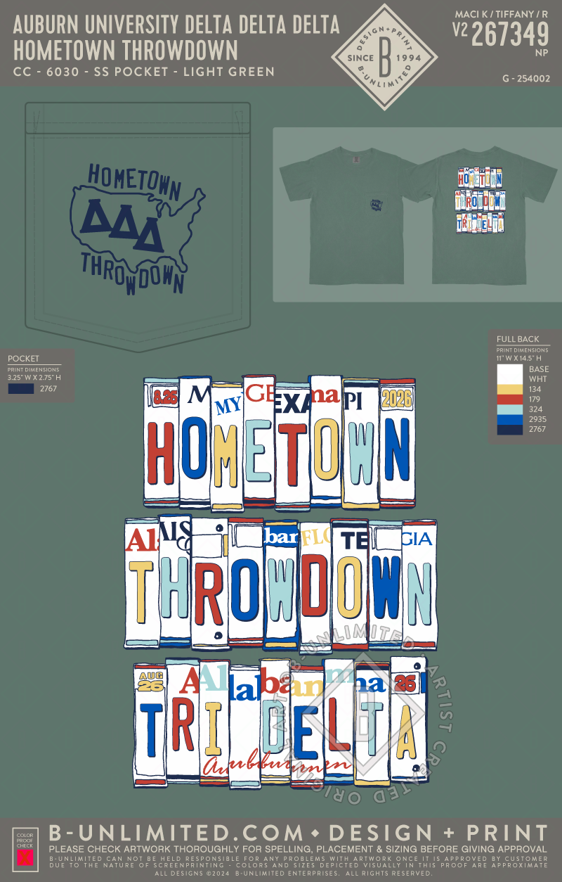 Auburn University Delta Delta Delta - Hometown Throwdown - CC - 6030 - SS Pocket - Light Green