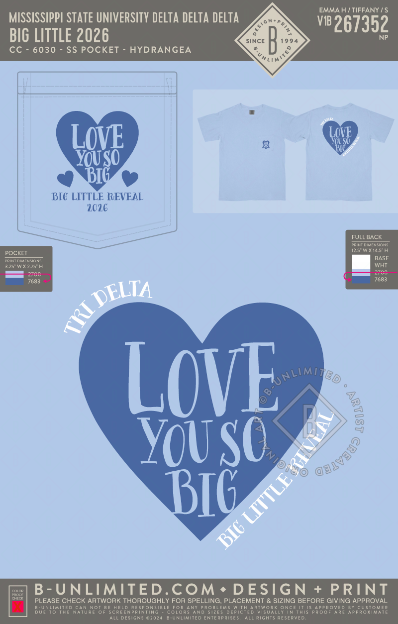 Mississippi State University Delta Delta Delta - Big Little 2026 - CC - 6030 - SS Pocket - Hydrangea