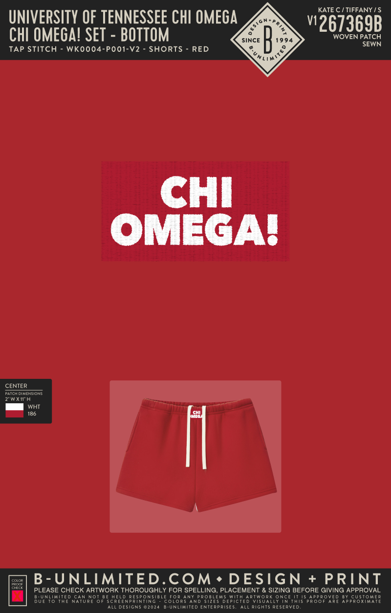 University of Tennessee Chi Omega - Chi Omega! Set - Bottom - Tap Stitch - WK0004-P001-V2 - Shorts - Red