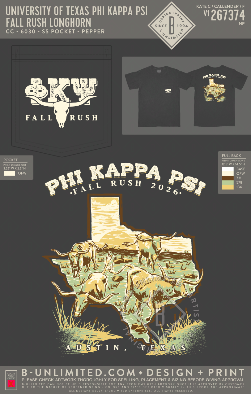 University of Texas Phi Kappa Psi - Fall Rush Longhorn - CC - 6030 - SS Pocket - Pepper
