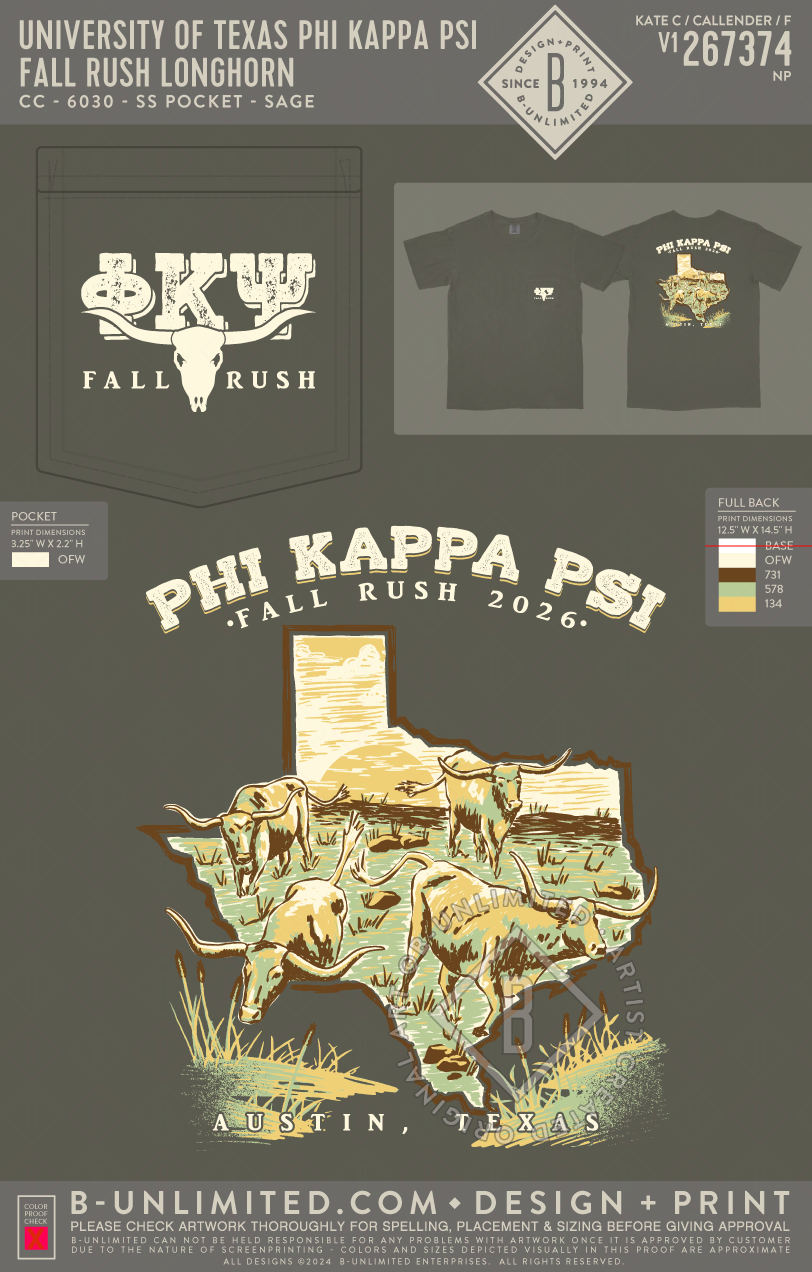 University of Texas Phi Kappa Psi - Fall Rush Longhorn - CC - 6030 - SS Pocket - Sage