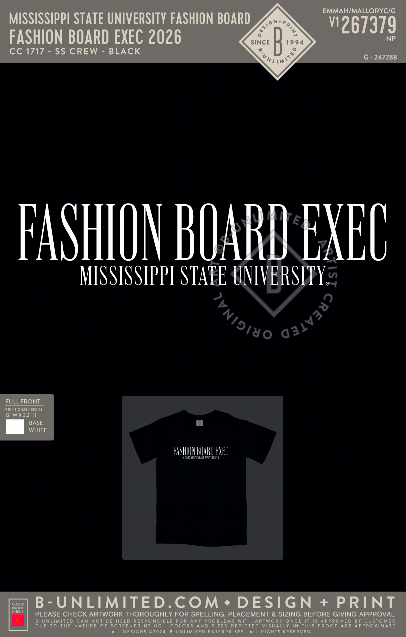 Mississippi State University Fashion Board - Fashion Board Exec 2026 - CC - 1717 - SS Crew - Black