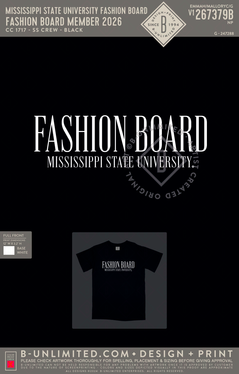 Mississippi State University Fashion Board - Fashion Board Member 2026 - CC - 1717 - SS Crew - Black
