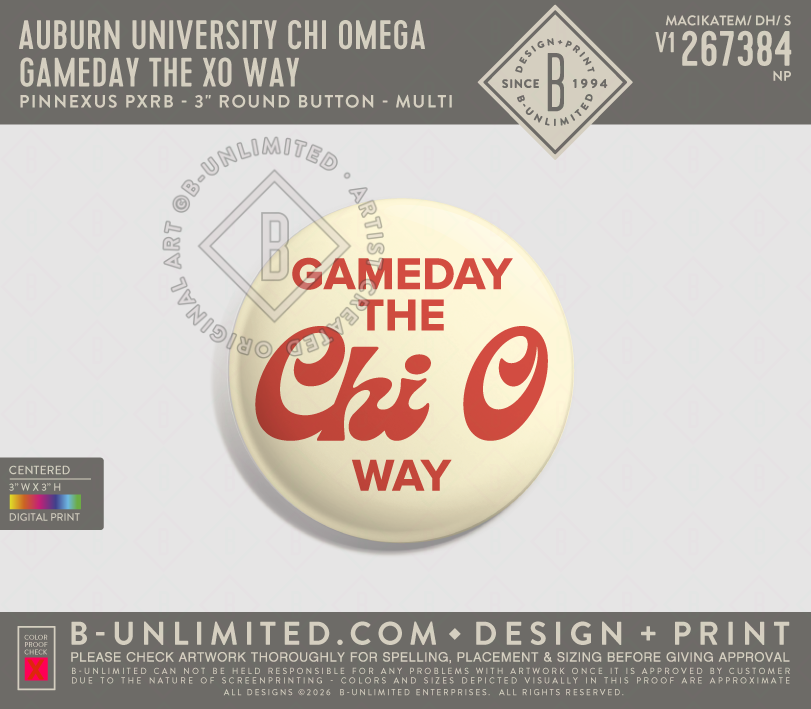 Auburn University Chi Omega - Gameday the XO Way - PinNexus - PXRB - 3" Round Button - Multi
