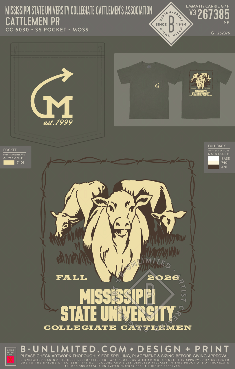 Mississippi State University Collegiate Cattlemen's Association - Cattlemen PR - CC - 6030 - SS Pocket - Moss