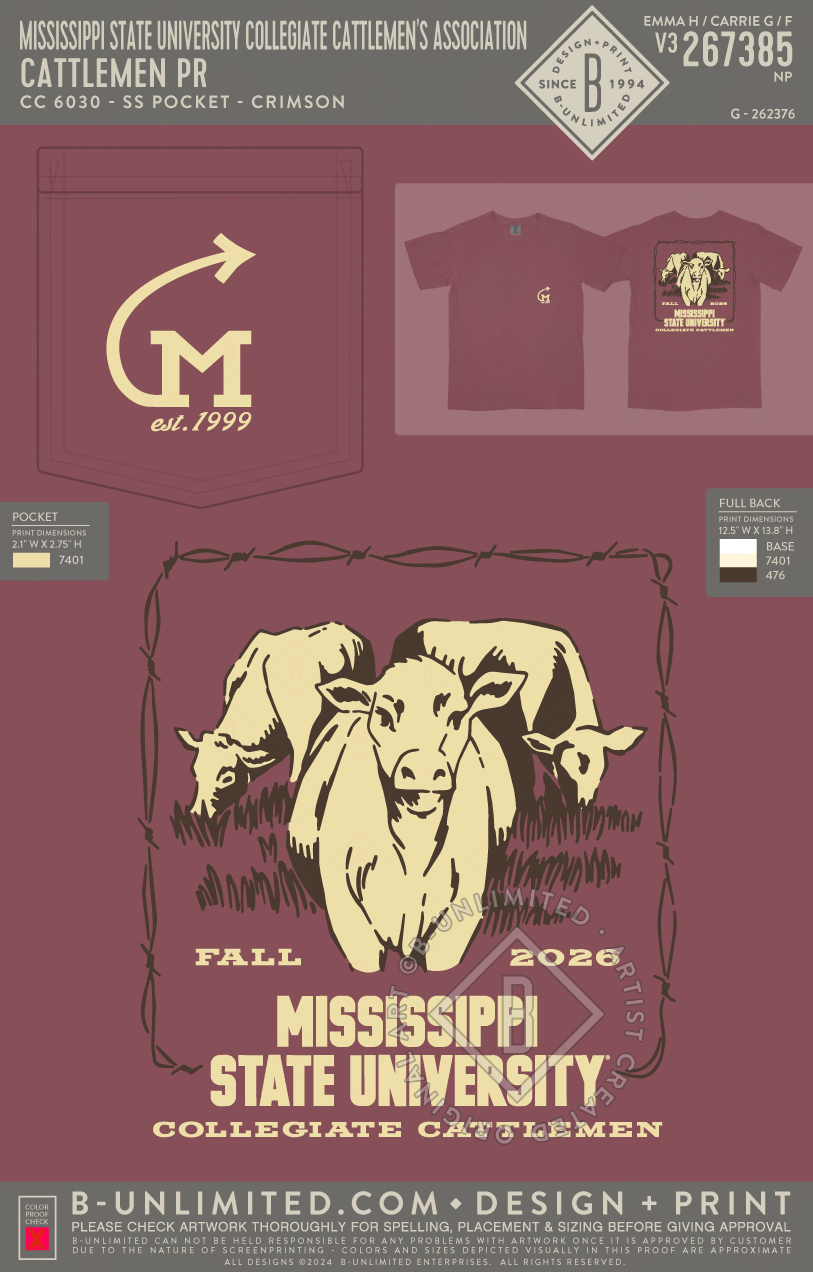 Mississippi State University Collegiate Cattlemen's Association - Cattlemen PR - CC - 6030 - SS Pocket - Crimson