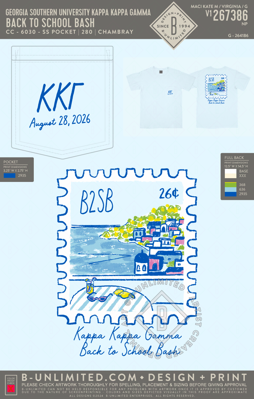 Georgia Southern University Kappa Kappa Gamma - Back To School Bash - CC - 6030 - SS Pocket - Chambray