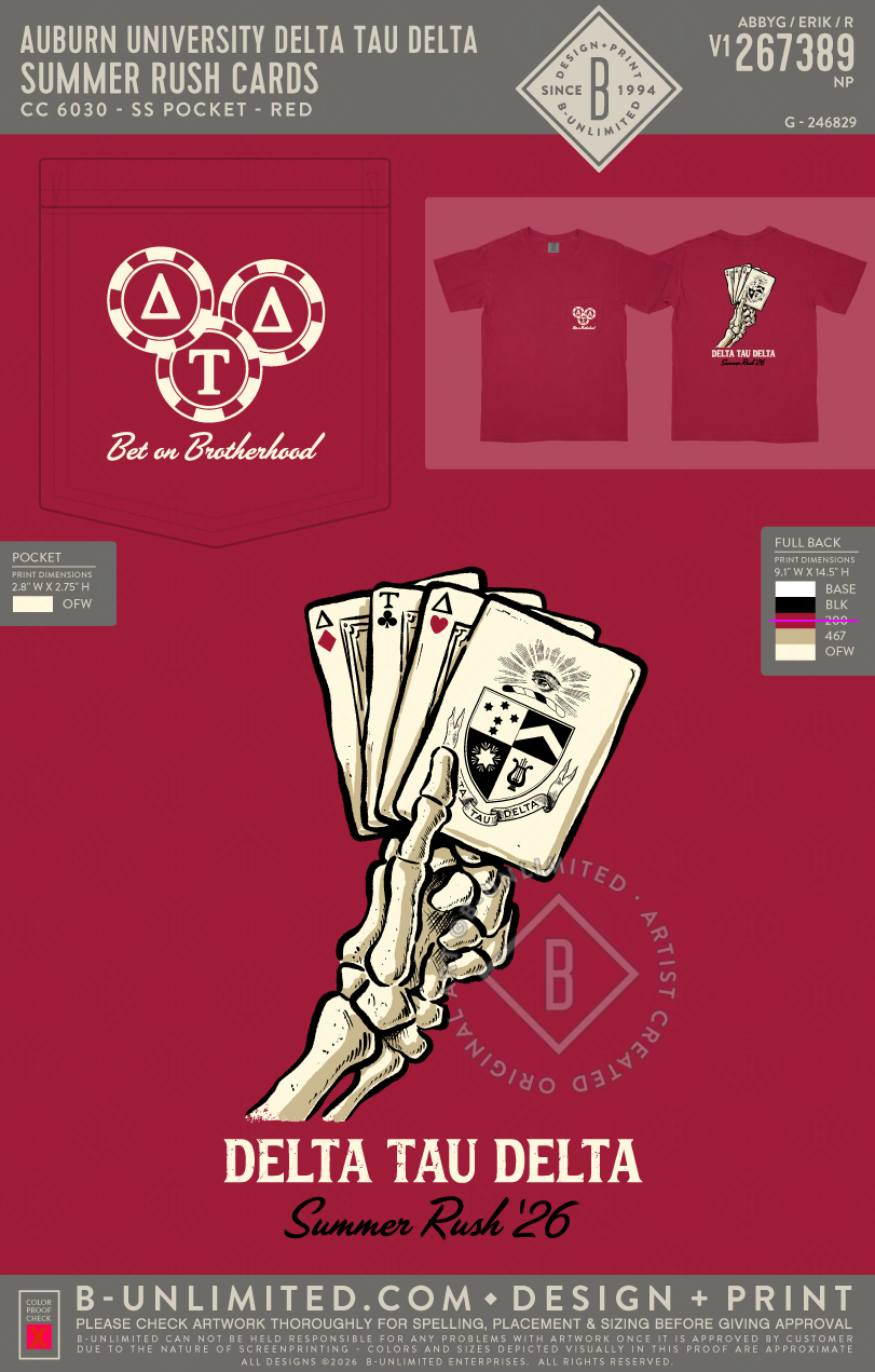 Auburn University Delta Tau Delta - Summer Rush Cards - CC - 6030 - SS Pocket - Red