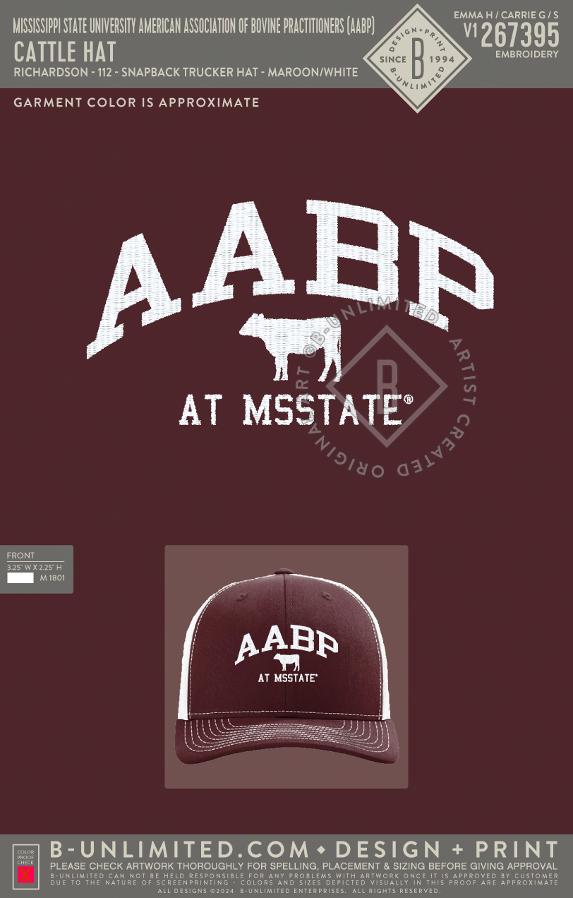 Mississippi State University American Association of Bovine Practitioners (AABP) - Cattle Hat - Richardson - 112 - Snapback Trucker Hat - Maroon/White