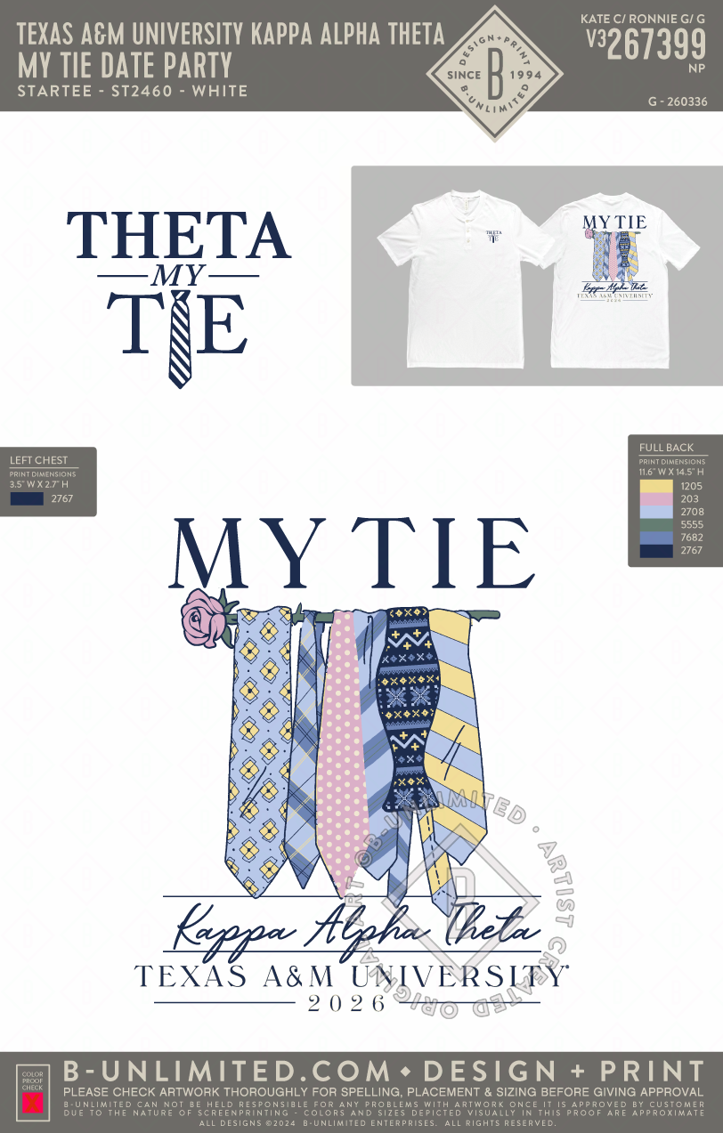 Texas A&M University Kappa Alpha Theta - My Tie Date Party - Star Tee - ST2460 - SS Henley - White