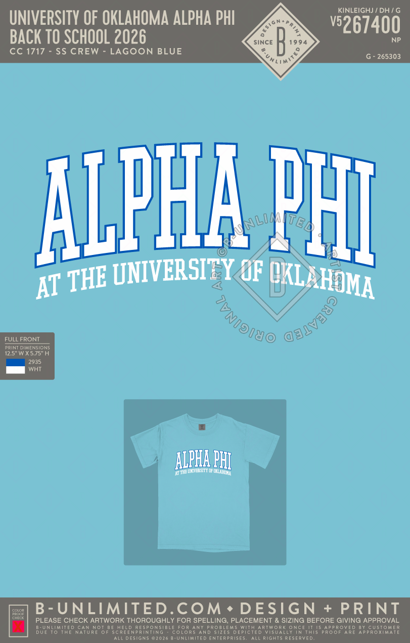 University of Oklahoma Alpha Phi - Back to school 2026 - CC - 1717 - SS Crew - Lagoon Blue