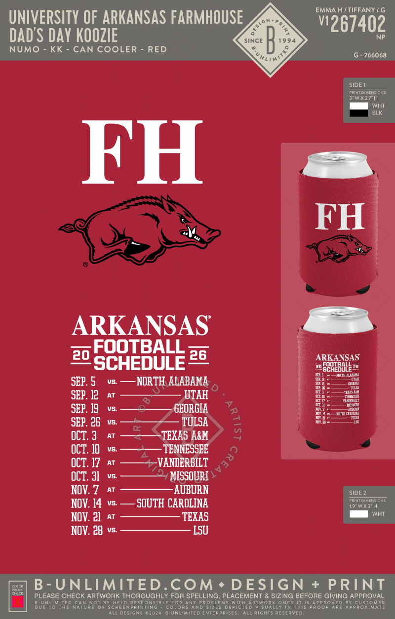 University of Arkansas Farmhouse - Dad's Day Koozie - Numo - KK - Can Cooler - Red