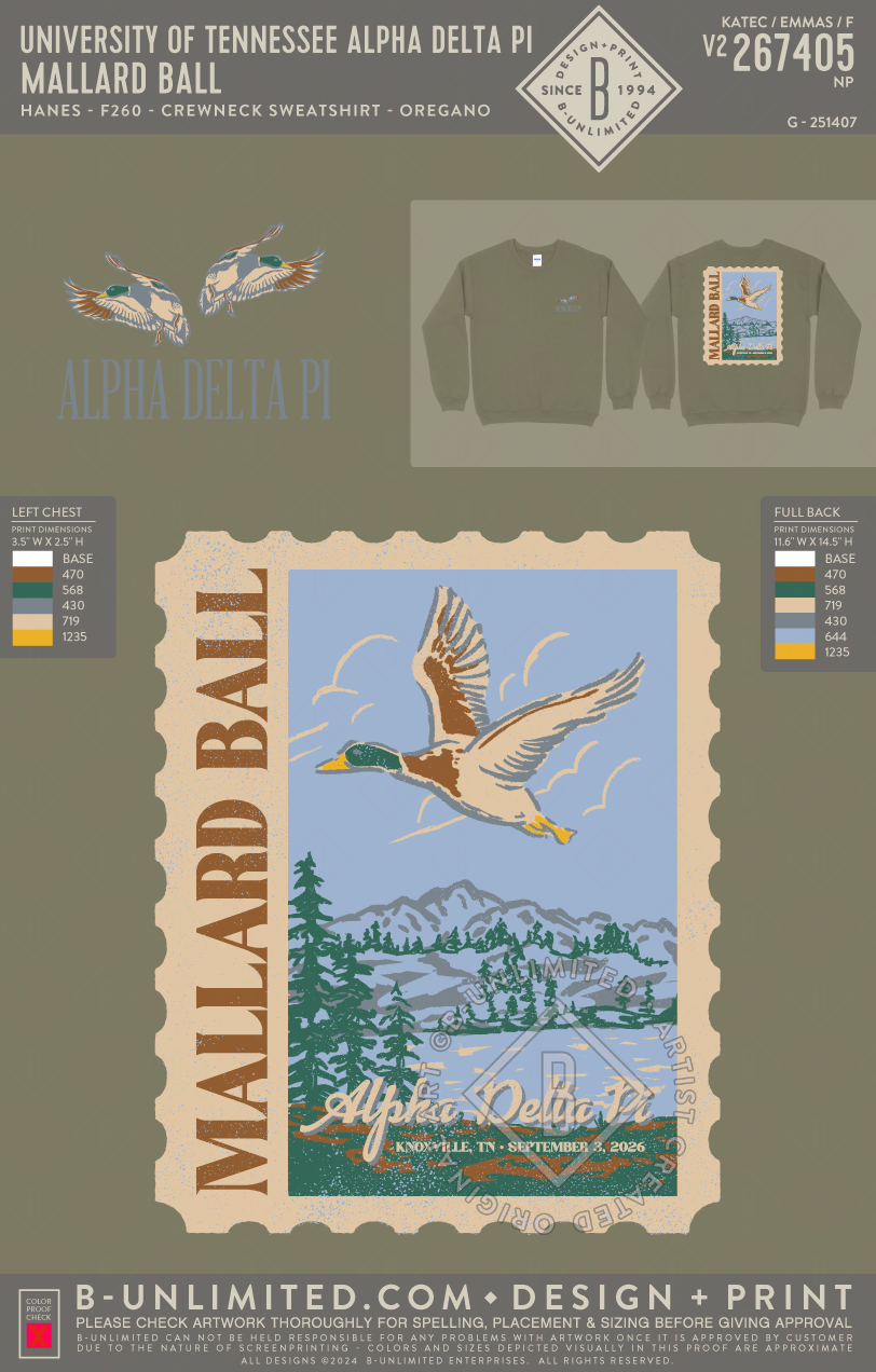 University of Tennessee Alpha Delta Pi - Mallard Ball - Hanes - F260 - Sweatshirt - Oregano