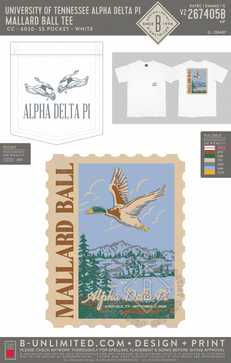 University of Tennessee Alpha Delta Pi - Mallard Ball Tee - CC - 6030 - SS Pocket - White