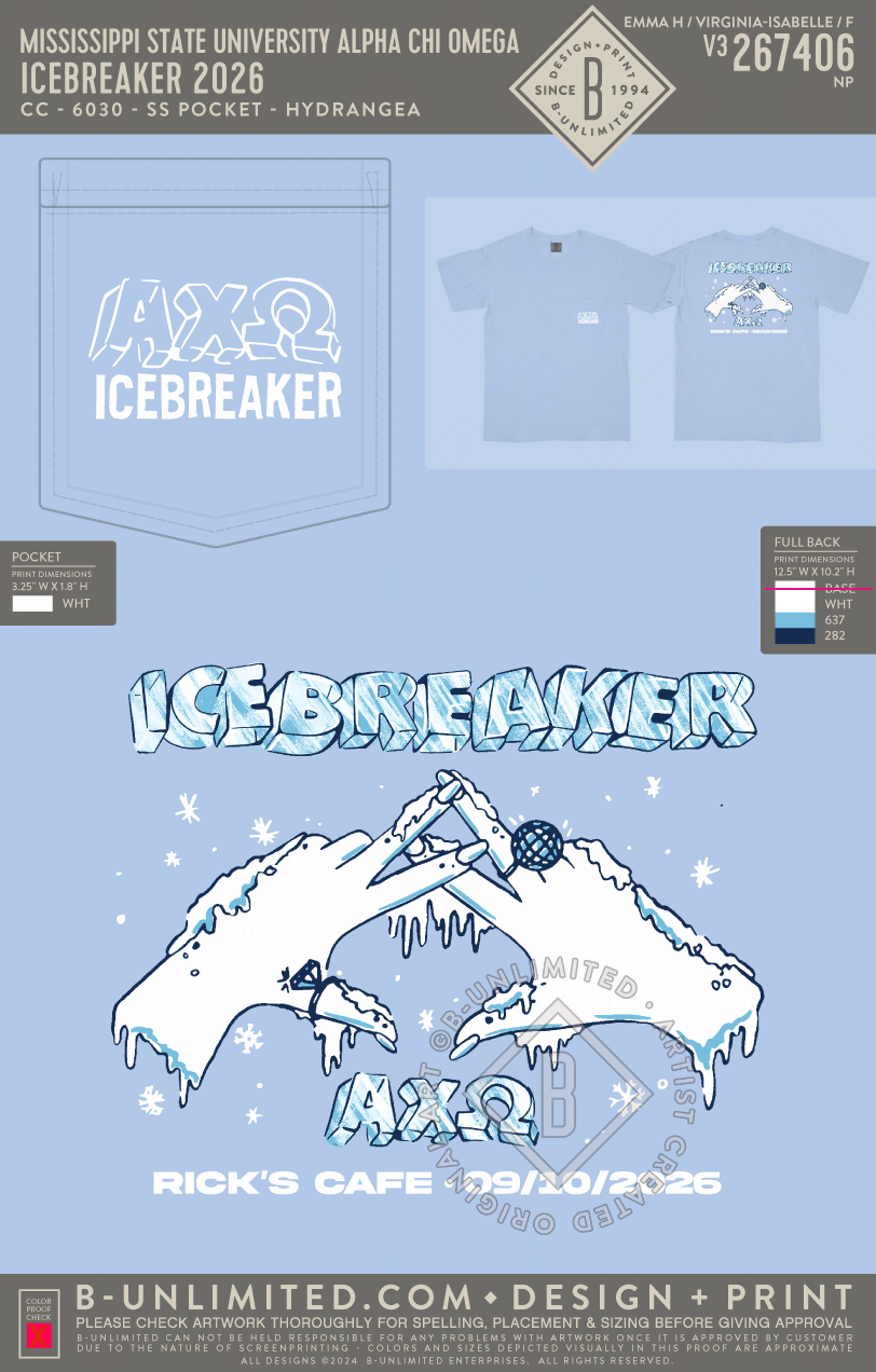 Mississippi State University Alpha Chi Omega - Icebreaker 2026 - CC - 6030 - SS Pocket - Hydrangea