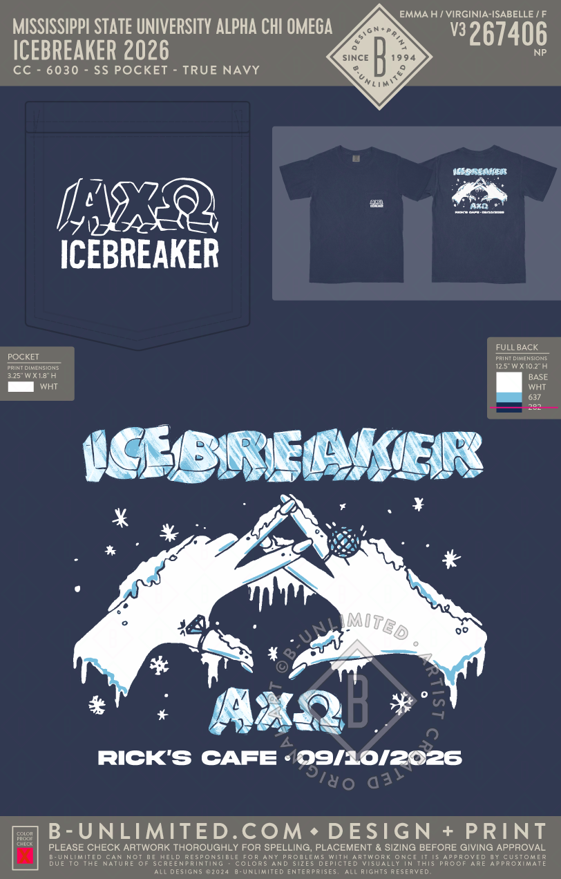 Mississippi State University Alpha Chi Omega - Icebreaker 2026 - CC - 6030 - SS Pocket - True Navy