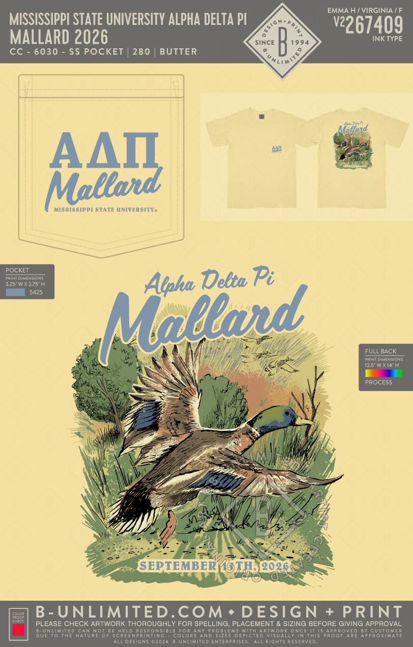 Mississippi State University Alpha Delta Pi - Mallard 2026 - CC - 6030 - SS Pocket - Butter