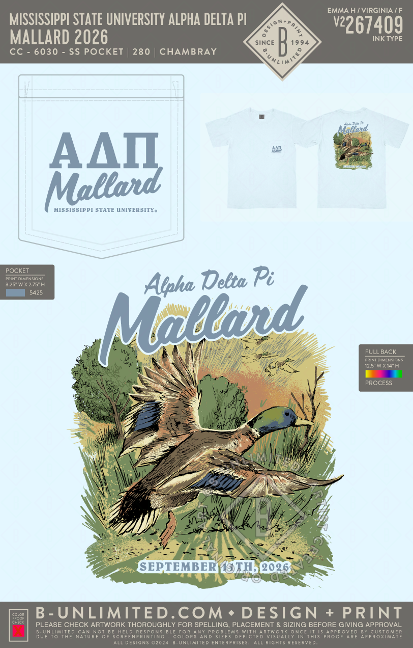 Mississippi State University Alpha Delta Pi - Mallard 2026 - CC - 6030 - SS Pocket - Chambray