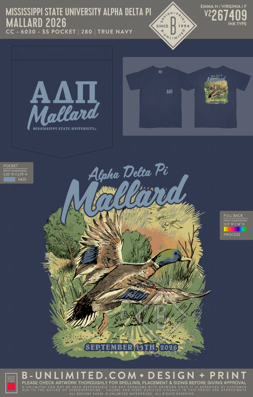 Mississippi State University Alpha Delta Pi - Mallard 2026 - CC - 6030 - SS Pocket - True Navy