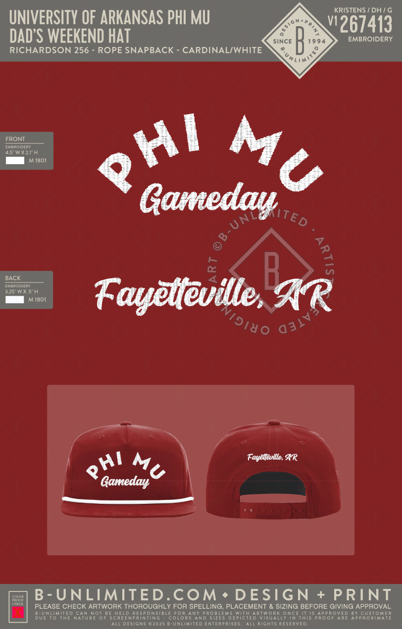 University of Arkansas Phi Mu - Dad’s Weekend Hat - Richardson - 256 - Rope Snapback Hat - Cardinal/White