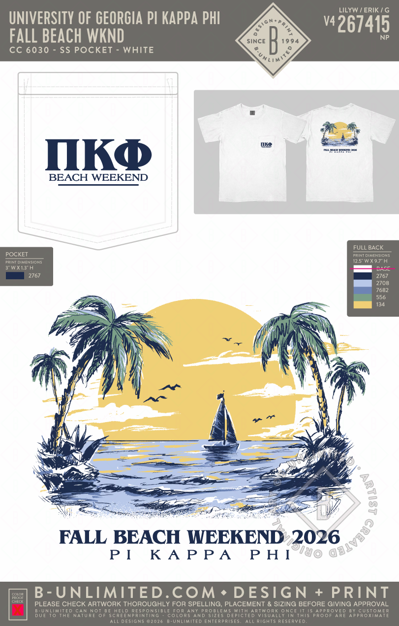 University of Georgia Pi Kappa Phi - Fall Beach WKND - CC - 6030 - SS Pocket - White