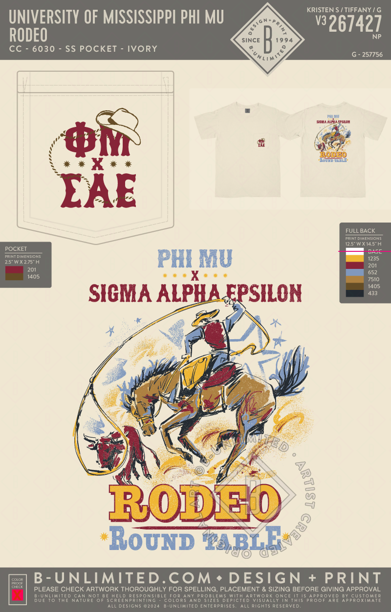 University of Mississippi Phi Mu - Rodeo - CC - 6030 - SS Pocket - Ivory