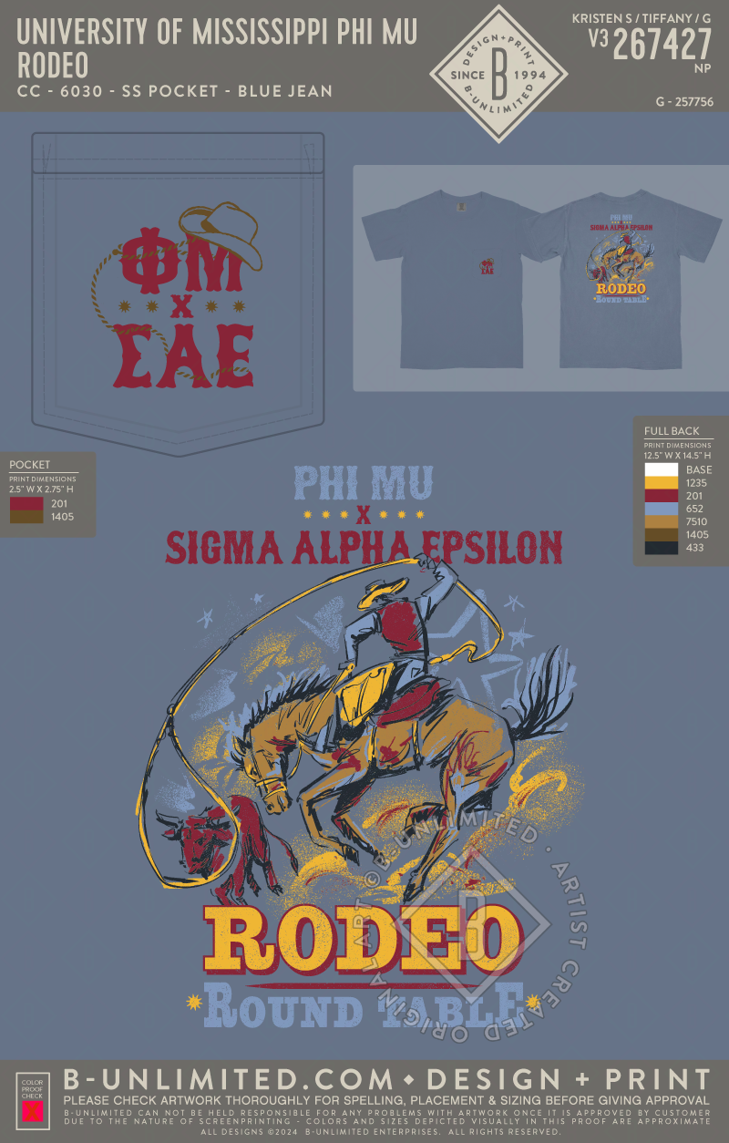University of Mississippi Phi Mu - Rodeo - CC - 6030 - SS Pocket - Blue Jean