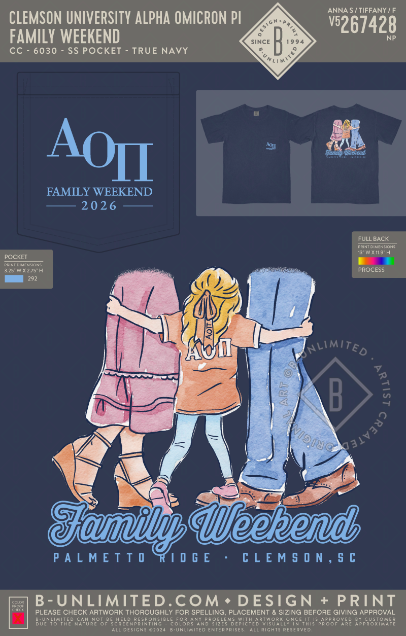 Clemson University Alpha Omicron Pi - Family weekend - CC - 6030 - SS Pocket - True Navy