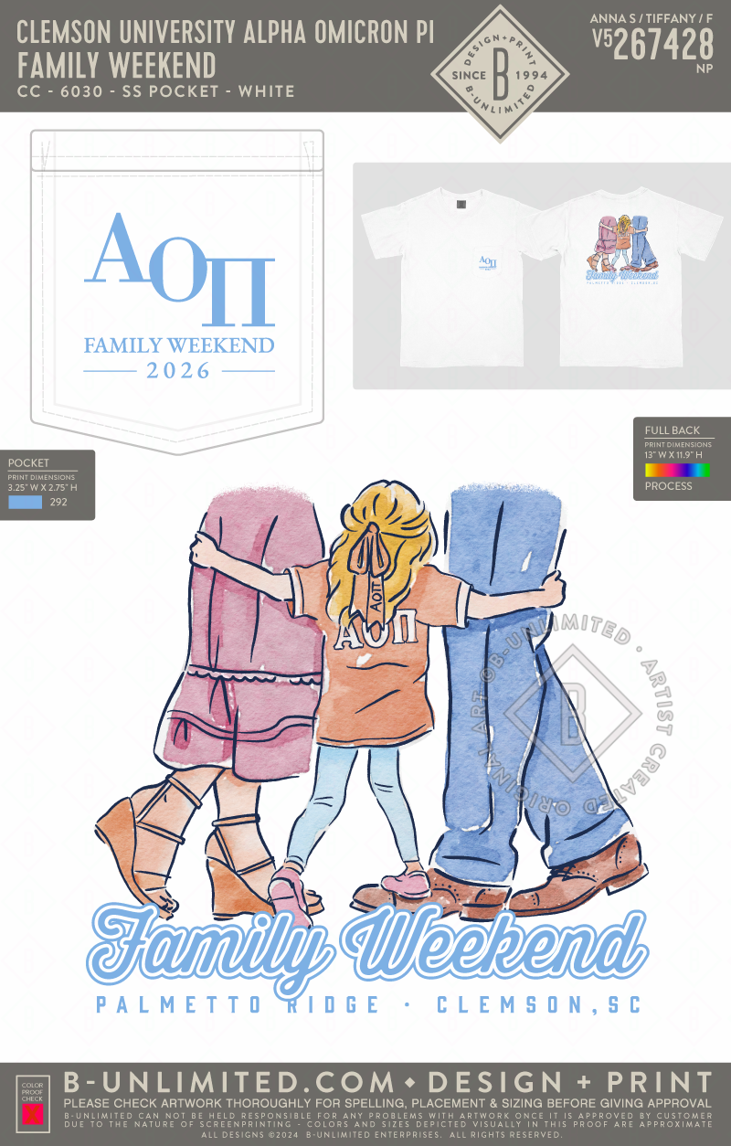 Clemson University Alpha Omicron Pi - Family weekend - CC - 6030 - SS Pocket - White