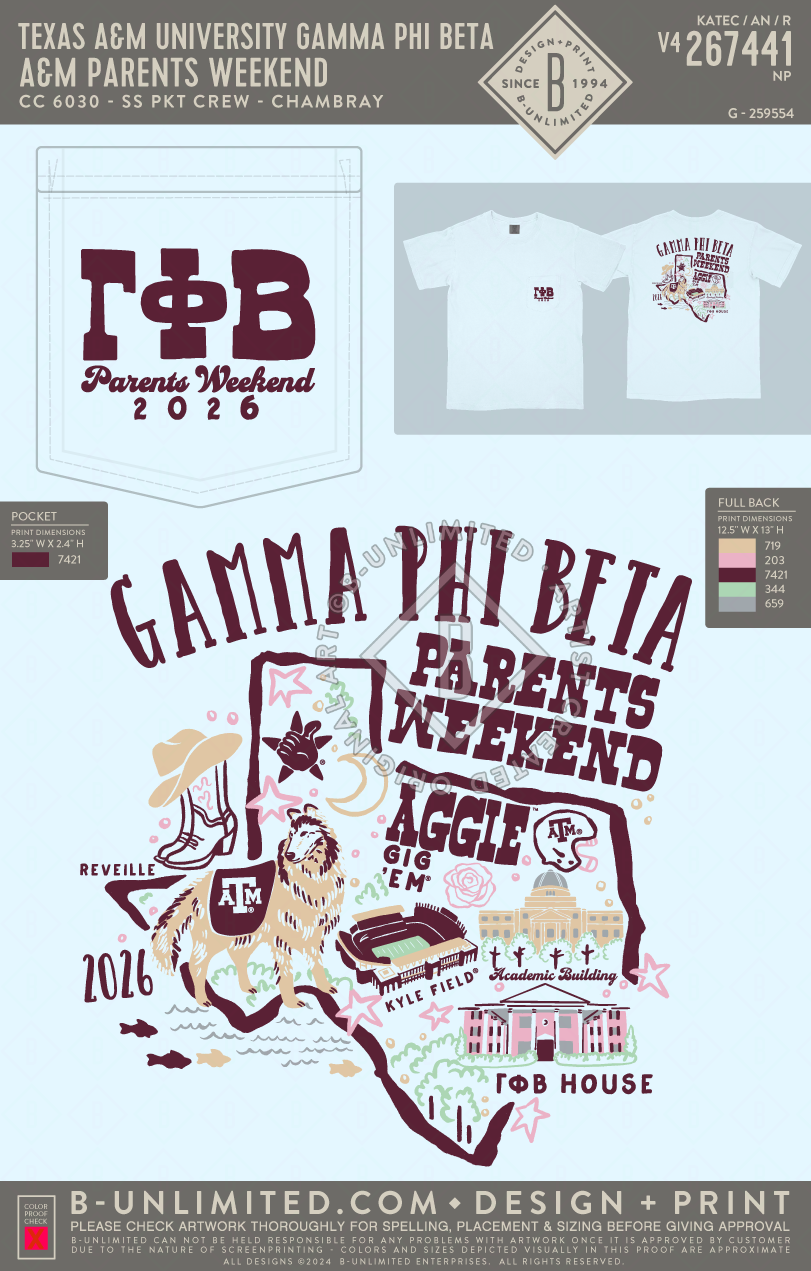 Texas A&M University Gamma Phi Beta - A&M Parent's Weekend - CC - 6030 - SS Pocket - Chambray