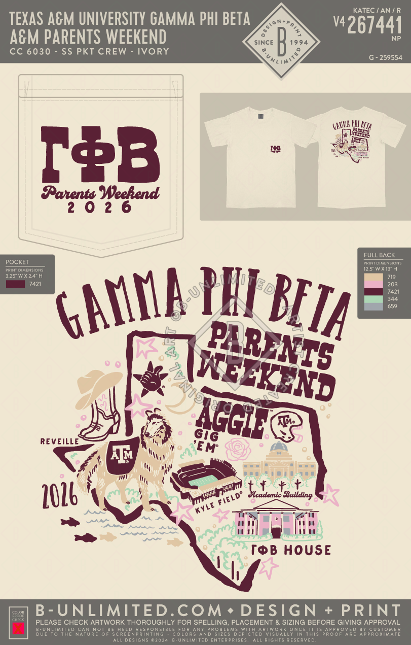 Texas A&M University Gamma Phi Beta - A&M Parent's Weekend - CC - 6030 - SS Pocket - Ivory