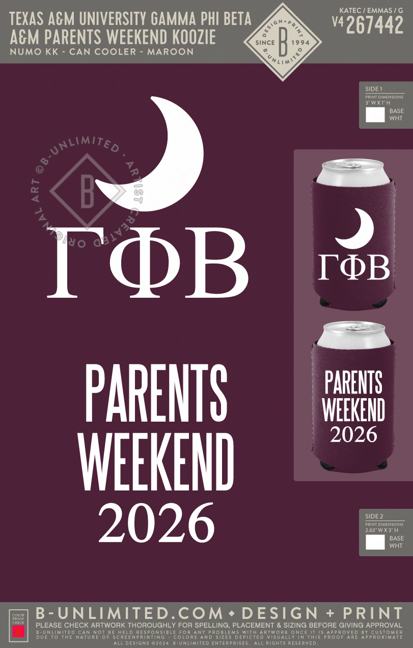 Texas A&M University Gamma Phi Beta - A&M Parents Weekend Koozie (PACK OF 2) - Numo - KK - Can Cooler - Maroon