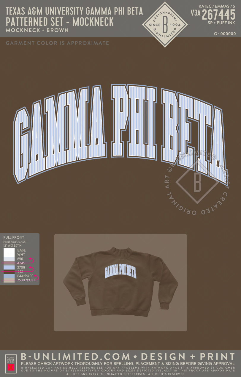 Texas A&M University Gamma Phi Beta - Patterned Set - Mockneck - Tap Stitch - WW0004-P001-V2 - Mockneck Crewneck Sweatshirt - Brown