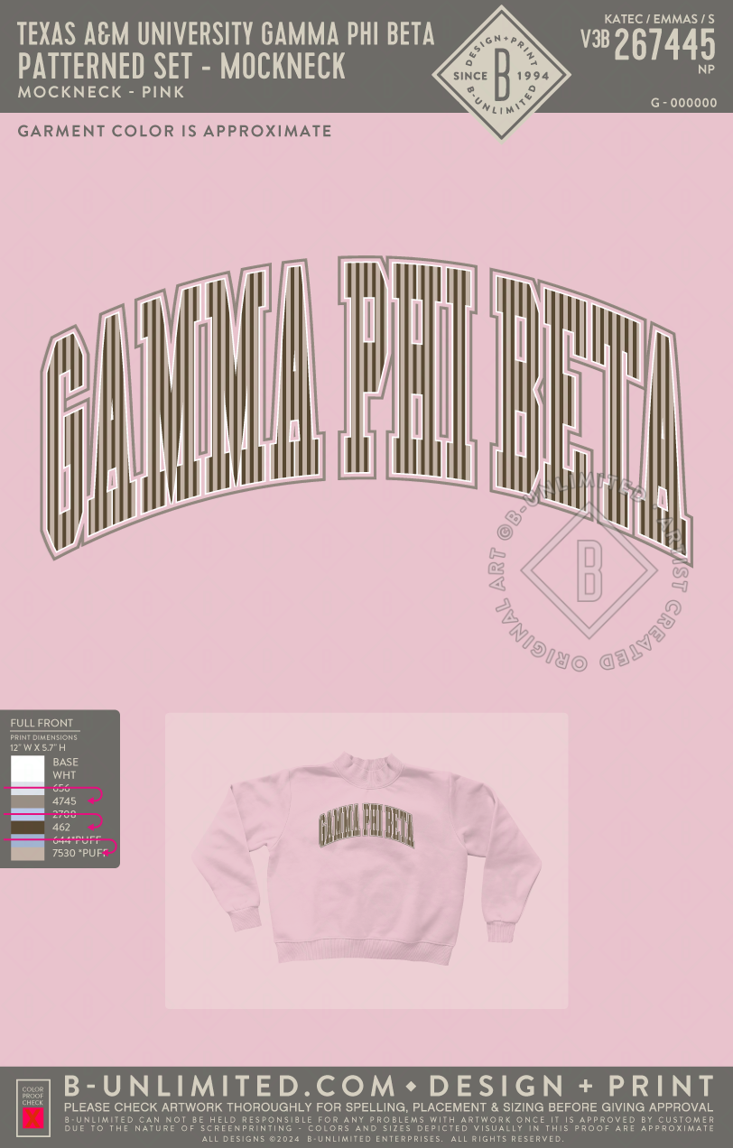 Texas A&M University Gamma Phi Beta - Patterned Set - Mockneck - Tap Stitch - WW0004-P001-V2 - Mockneck Crewneck Sweatshirt - Pink
