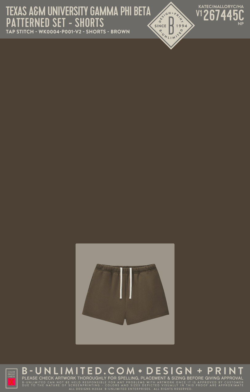 Texas A&M University Gamma Phi Beta - Patterned Set - Shorts - Tap Stitch - WK0004-P001-V2 - Shorts - Brown