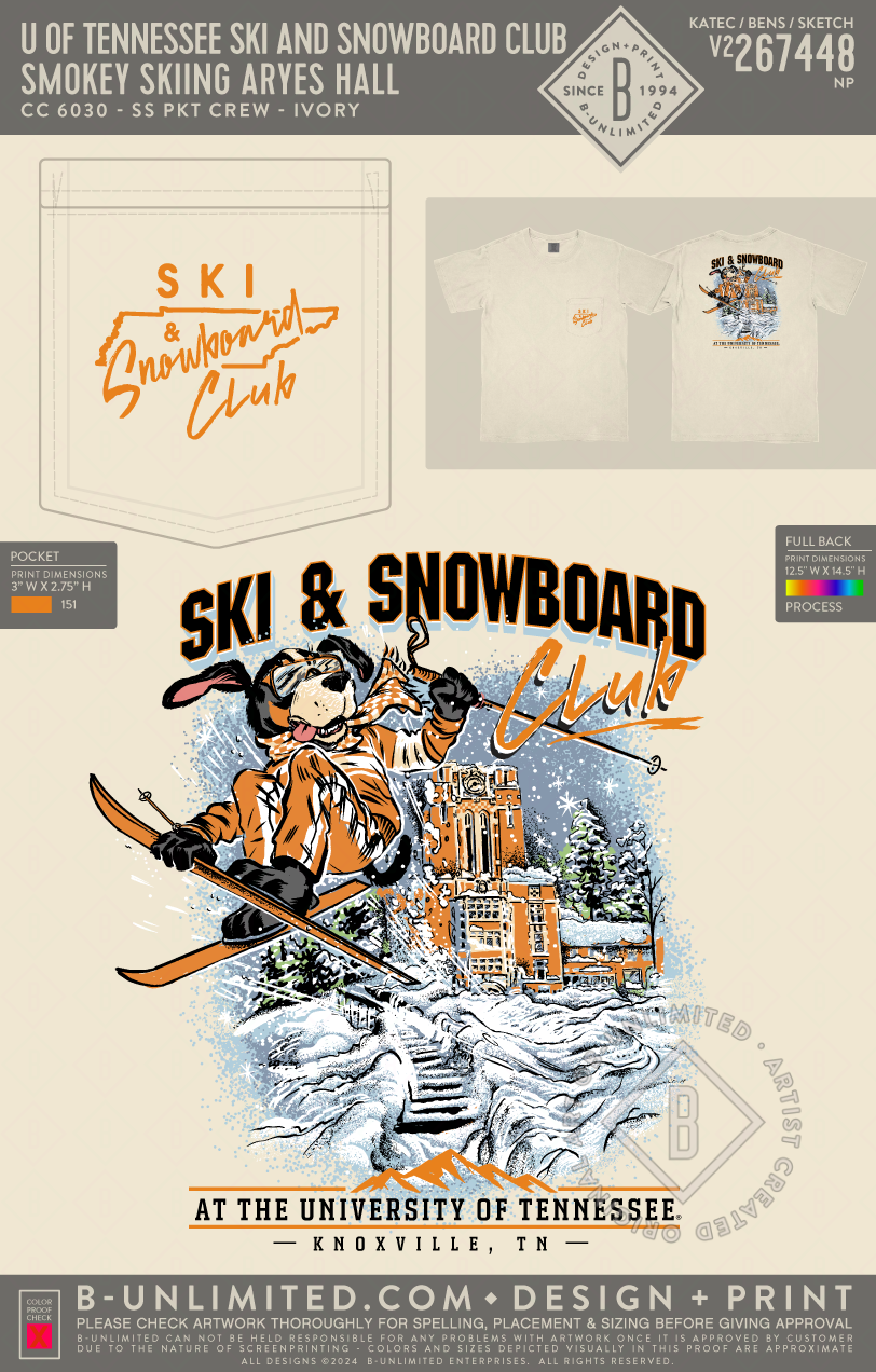 University of Tennessee Ski and Snowboard Club - Smokey Skiing Aryes Hall - CC - 6030 - SS Pocket - Ivory