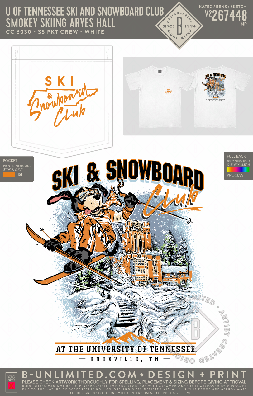 University of Tennessee Ski and Snowboard Club - Smokey Skiing Aryes Hall - CC - 6030 - SS Pocket - White