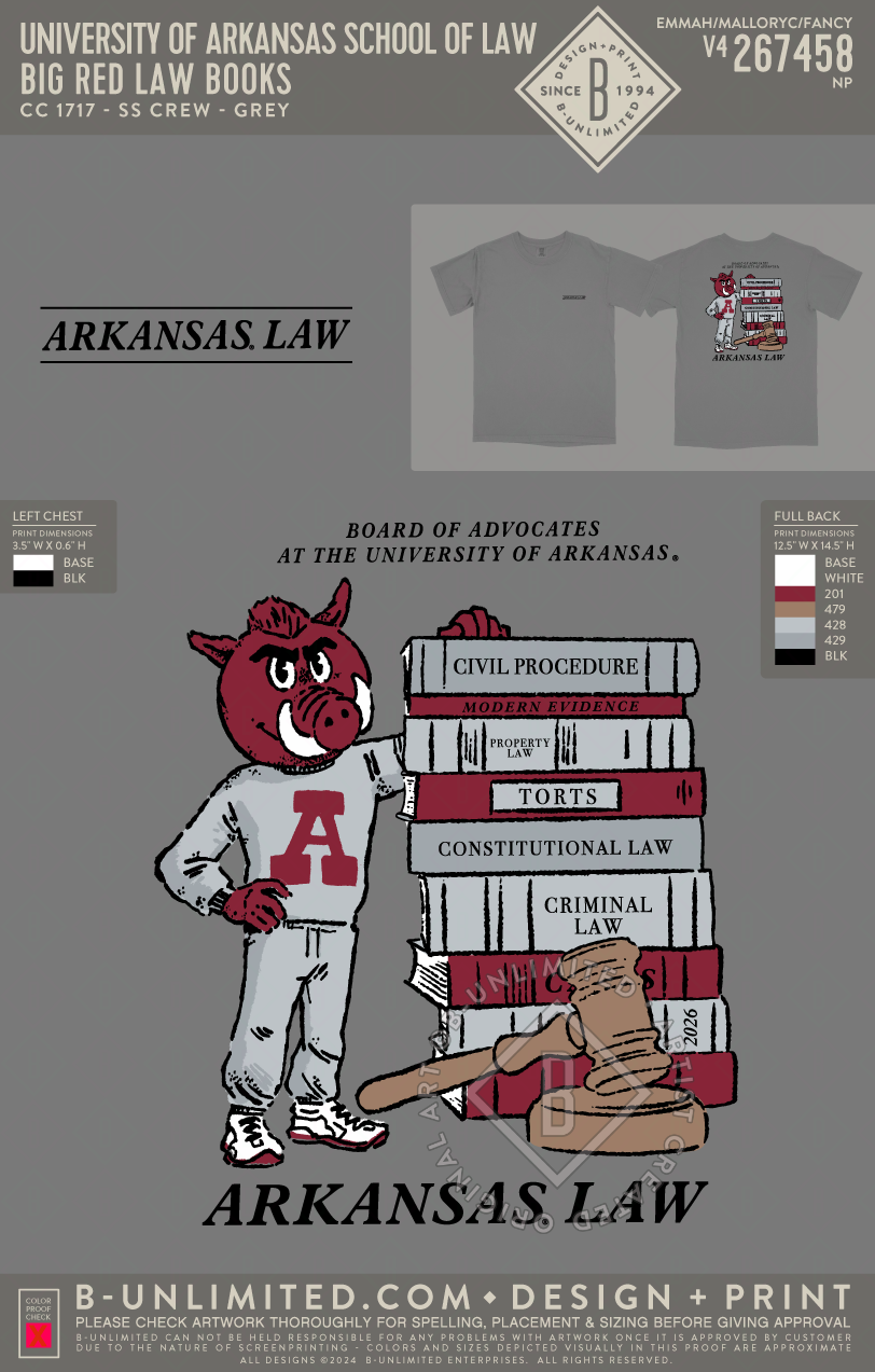 University of Arkansas School of Law - Big Red Law Books - CC - 6030 - SS Pocket - Grey
