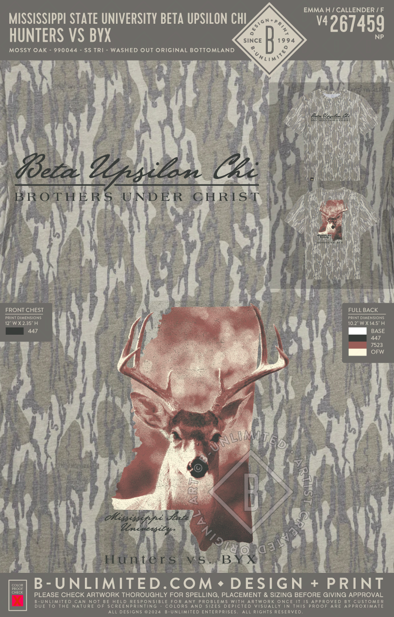 Mississippi State University Beta Upsilon Chi - Hunters vs BYX - Mossy Oak - 990044 - Short Sleeve Tri-Blend - Washed Out Orginal Bottomland