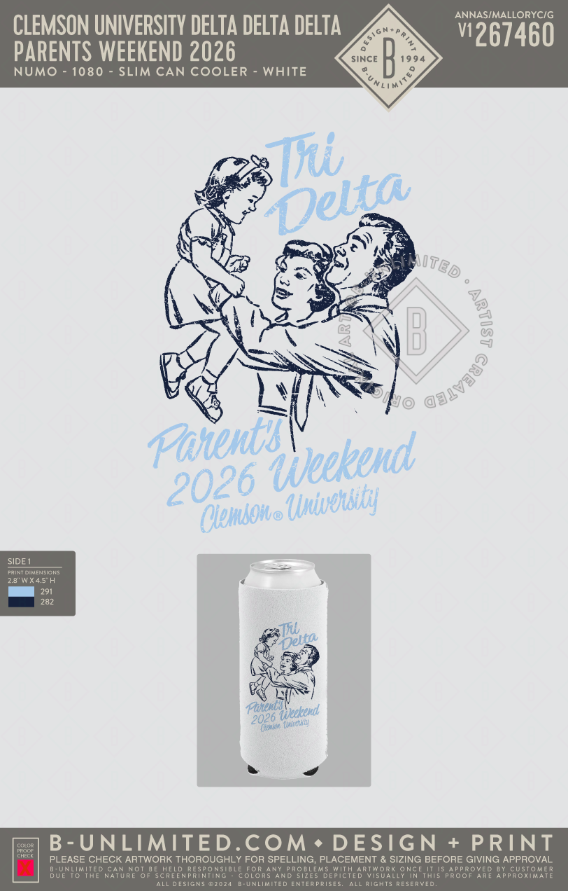 Clemson University Delta Delta Delta - Parents Weekend 2026 - Numo - 1080 - Slim Can Cooler - White