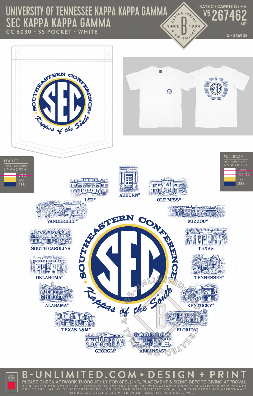 University of Tennessee Kappa Kappa Gamma - SEC Kappa Kappa Gamma - CC - 6030 - SS Pocket - White