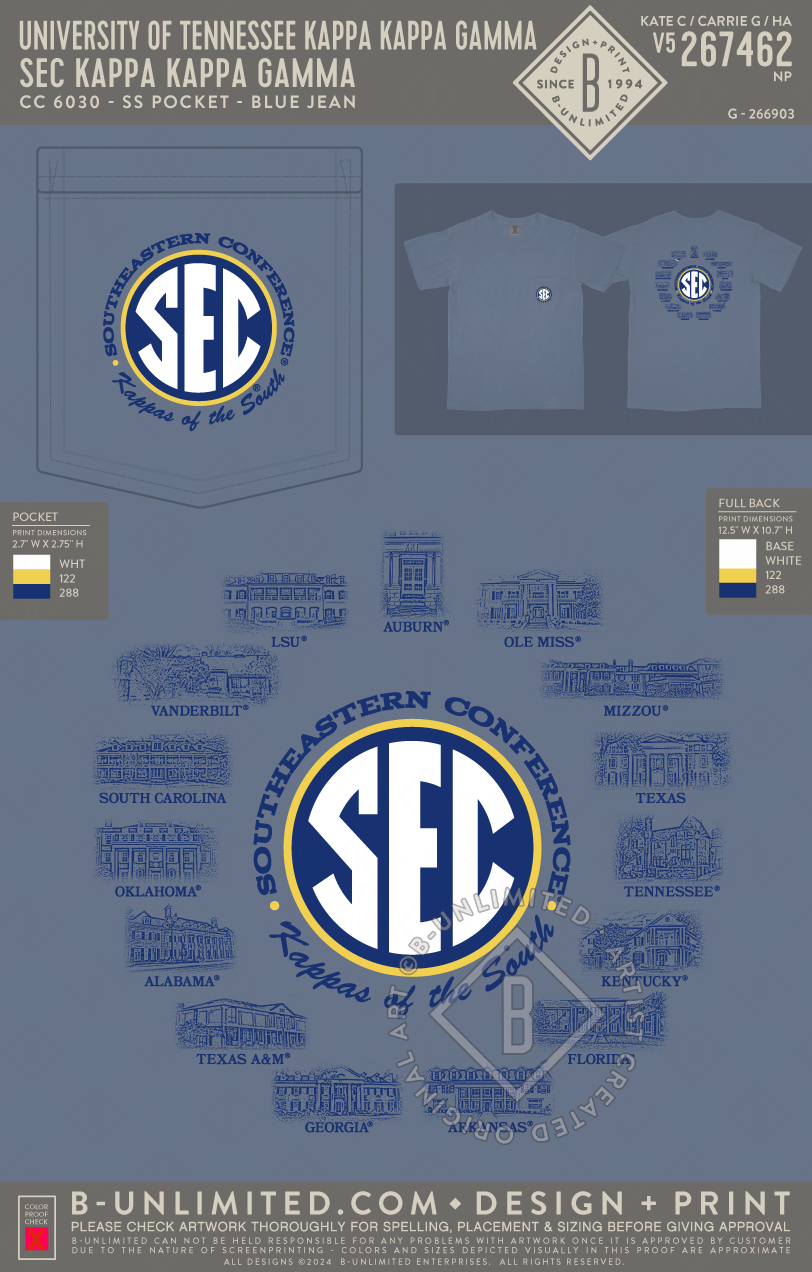 University of Tennessee Kappa Kappa Gamma - SEC Kappa Kappa Gamma - CC - 6030 - SS Pocket - Blue Jean