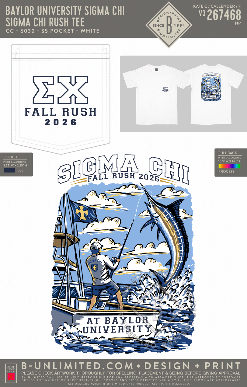 Baylor University Sigma Chi - Sigma Chi Rush Tee - CC - 6030 - SS Pocket - White
