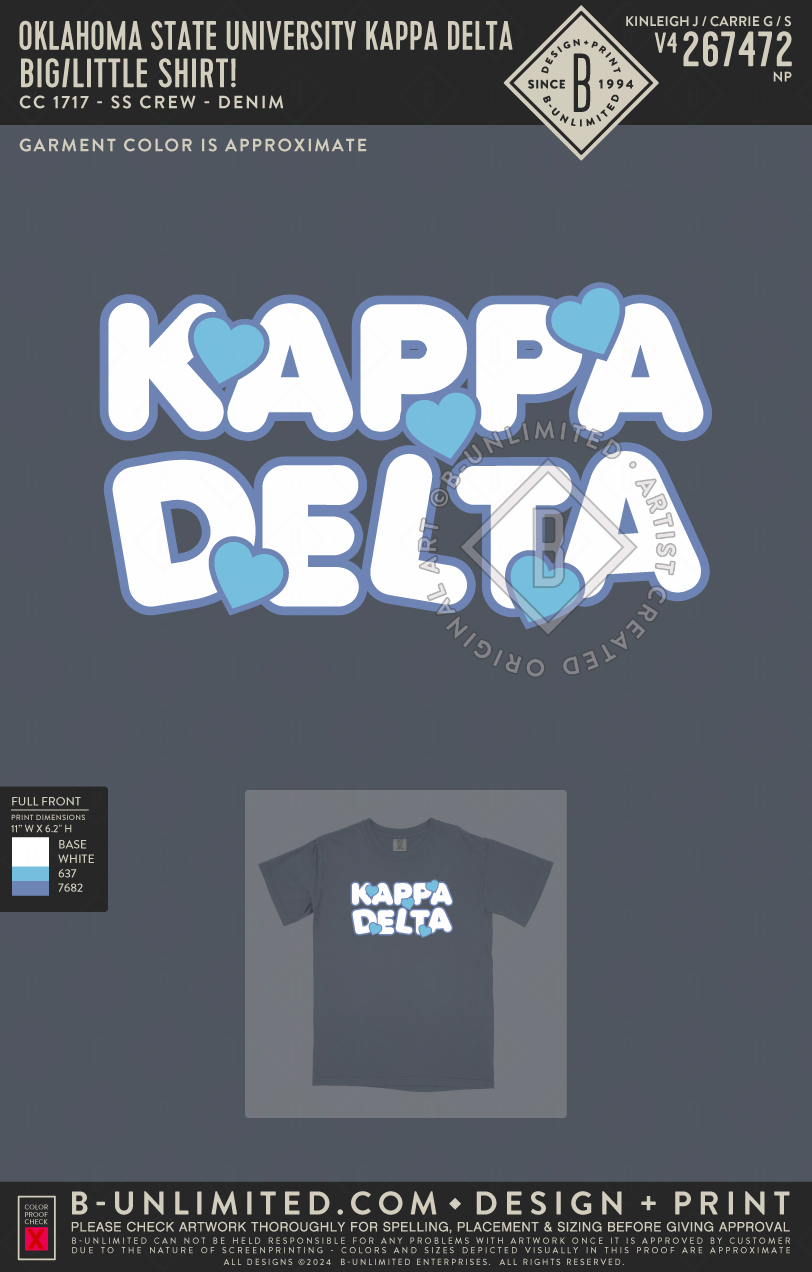 Oklahoma State University Kappa Delta - Big/Little Shirt! - CC - 1717 - SS Crew - Denim